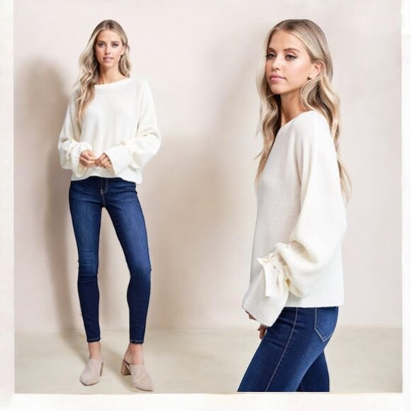 NWT Crescent Etoile Tie Sleeve Sweater IVORY - Picture 2 of 3